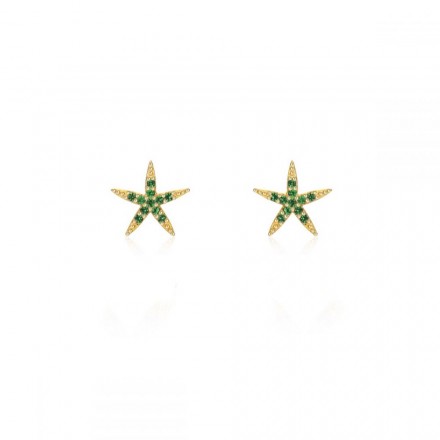 PENDIENTES PLATA DORADA ESTRELLA CIRCONITAS VERDES